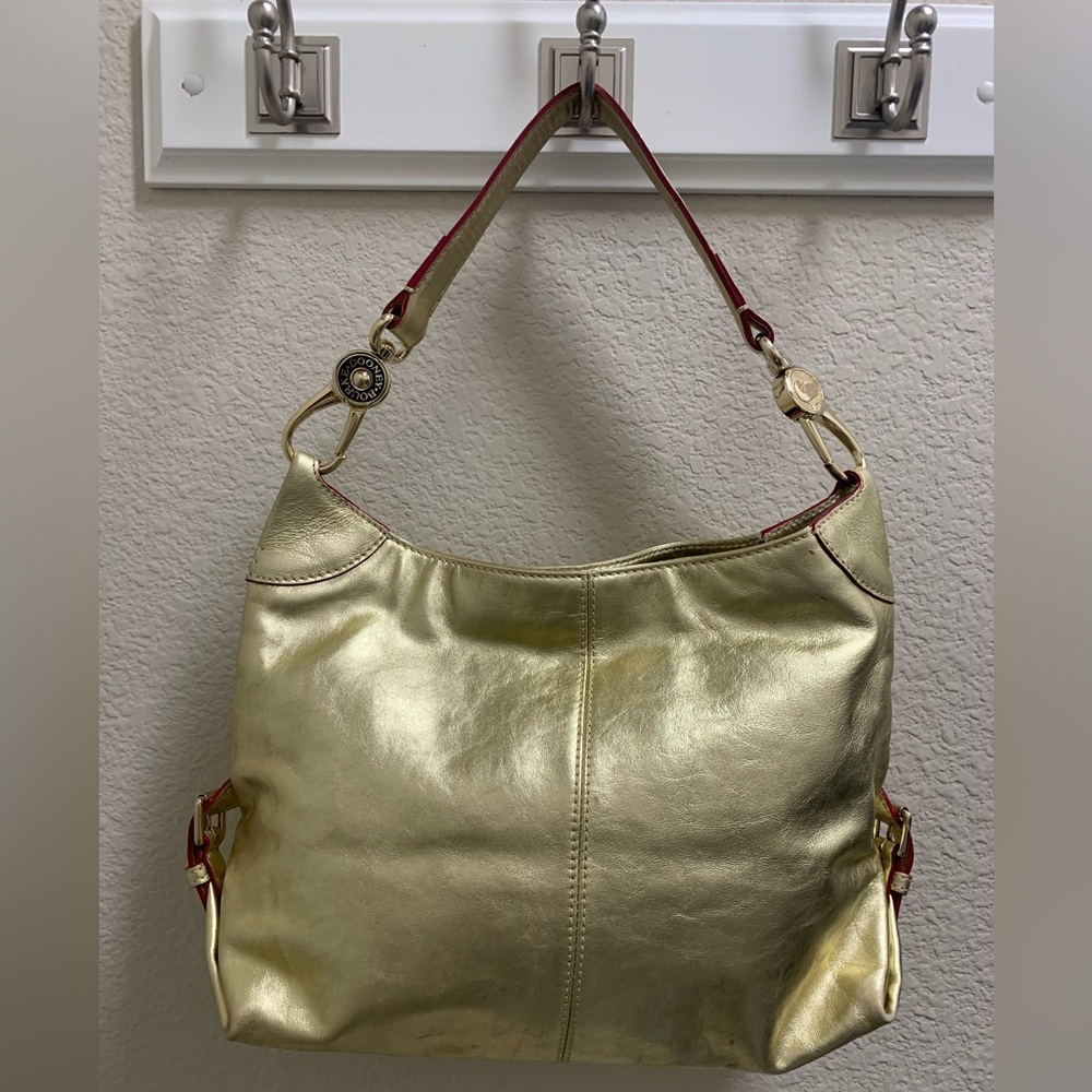 Dooney & Bourke Gold Metallic Smooth Leather Hobo Bag